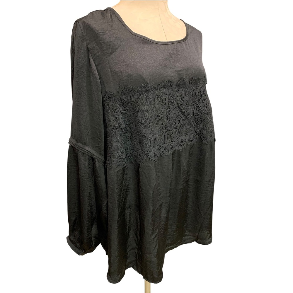 Size 1X Dex Womens Black Boho Baby Doll Bell Sleeve Shirt Plus Size